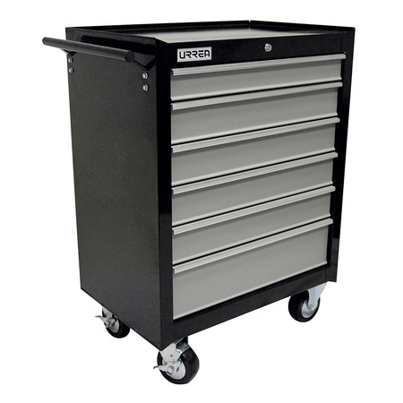 URREA H-Series Roller Cabinet, 6 Drawer, Black, Steel, 27 in W x 37 in D x 18 in H H27M6